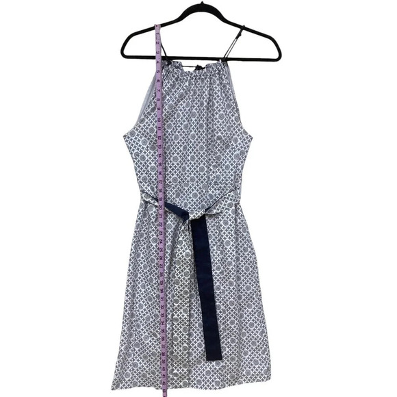 Elizabeth McKay Patterned‎ Dress, Size 6, Navy & White, Fitted, Sash Belt, Midi - Picture 8 of 11
